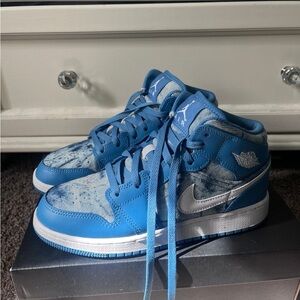 Air Jordan 1 Mid Dutch Blue and White Sneakers